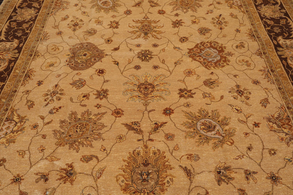 9x12 Tan, Brown, Beige Color Hand Knotted Agra 100% Wool Traditional Oriental Rug