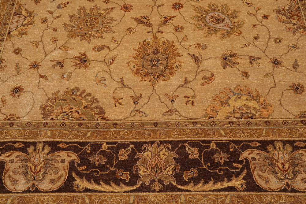 9x12 Tan, Brown, Beige Color Hand Knotted Agra 100% Wool Traditional Oriental Rug