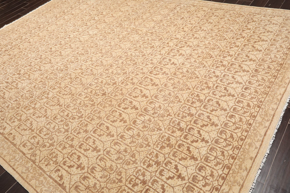 9x12 Beige, Brown, Color Hand Knotted  100% Wool Transitional Oriental Rug