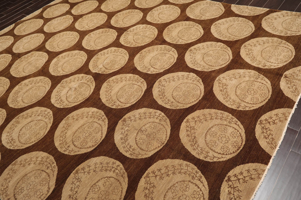 9x12 Olive, Beige, Brown Color Hand Knotted  100% Wool Transitional Oriental Rug