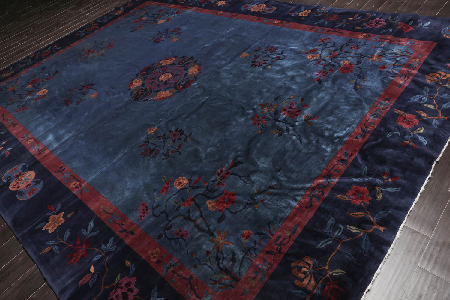 10x14 Navy, Plum, Peach Color Hand Knotted  100% Wool Traditional Oriental Rug