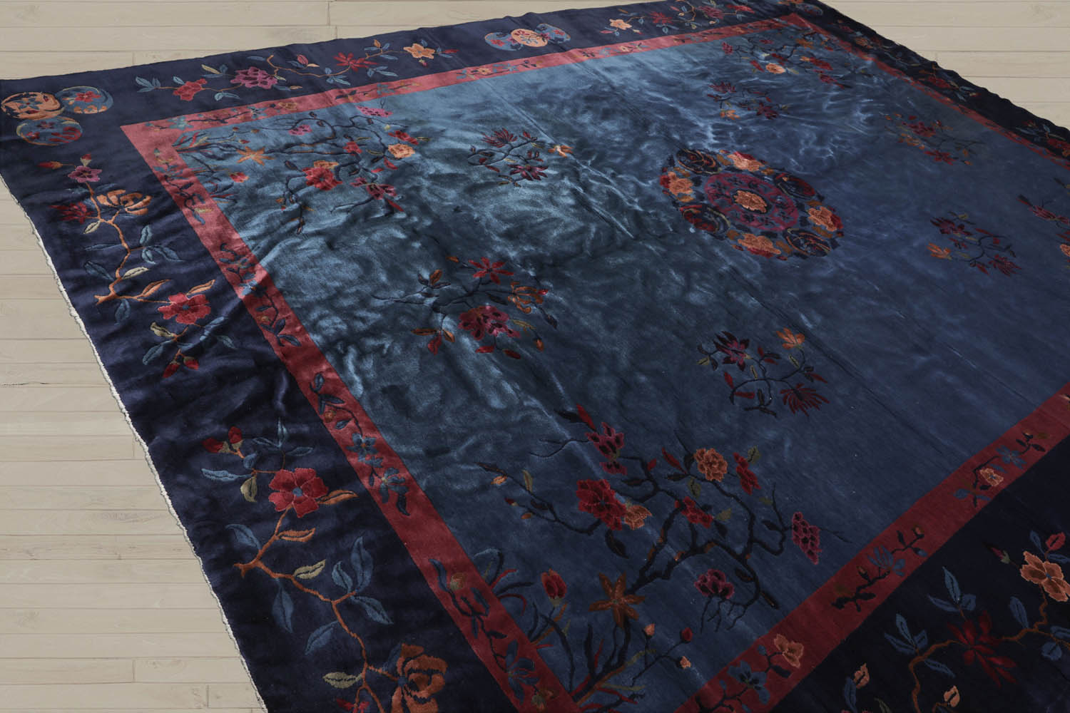 10x14 Navy, Plum, Peach Color Hand Knotted  100% Wool Traditional Oriental Rug