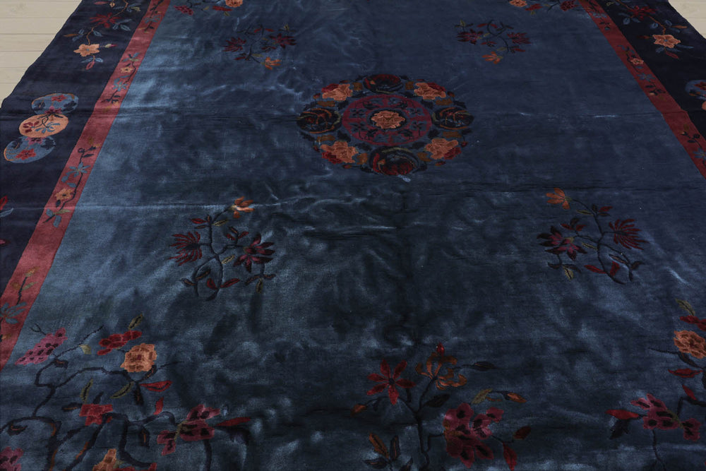 10x14 Navy, Plum, Peach Color Hand Knotted  100% Wool Traditional Oriental Rug