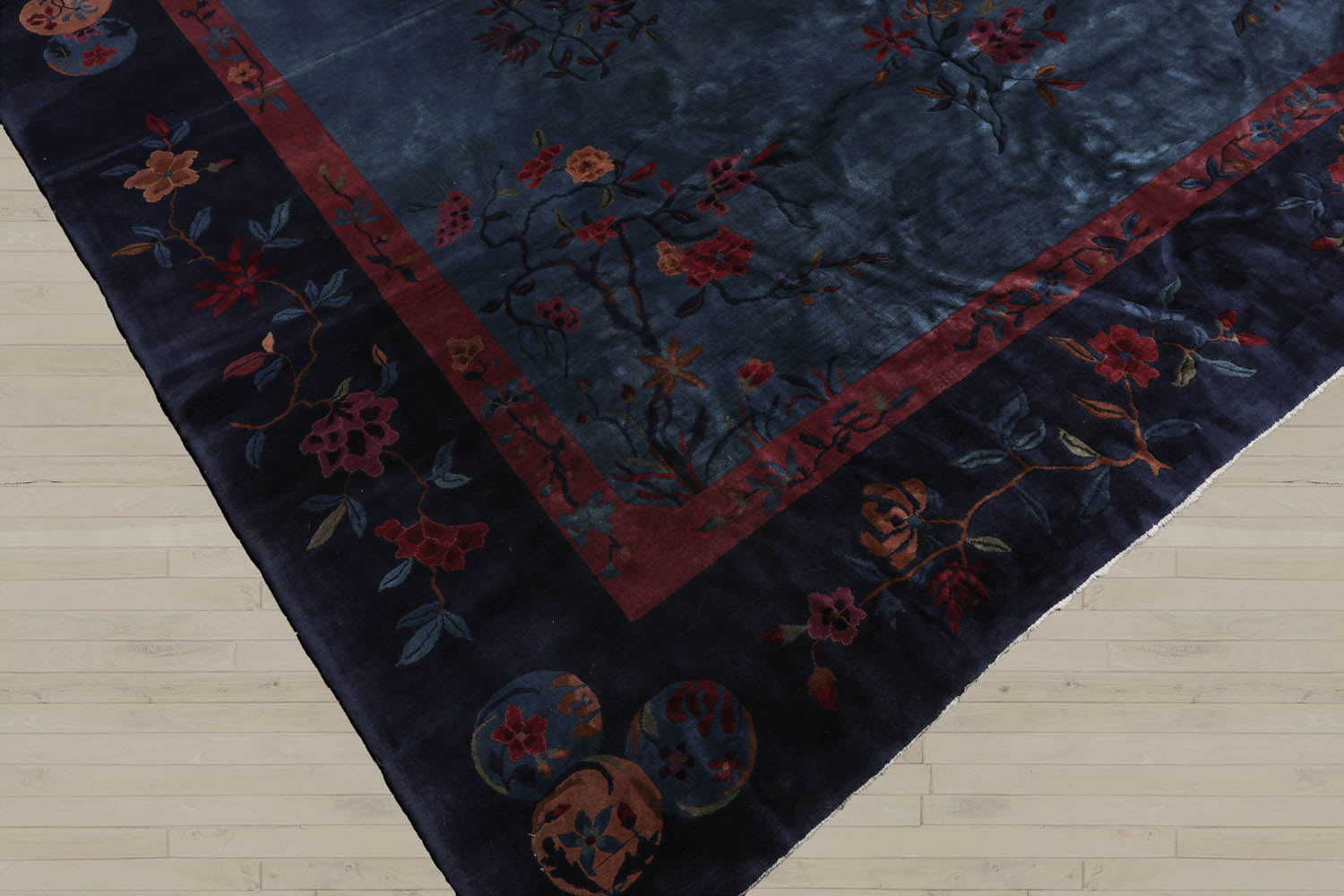10x14 Navy, Plum, Peach Color Hand Knotted  100% Wool Traditional Oriental Rug