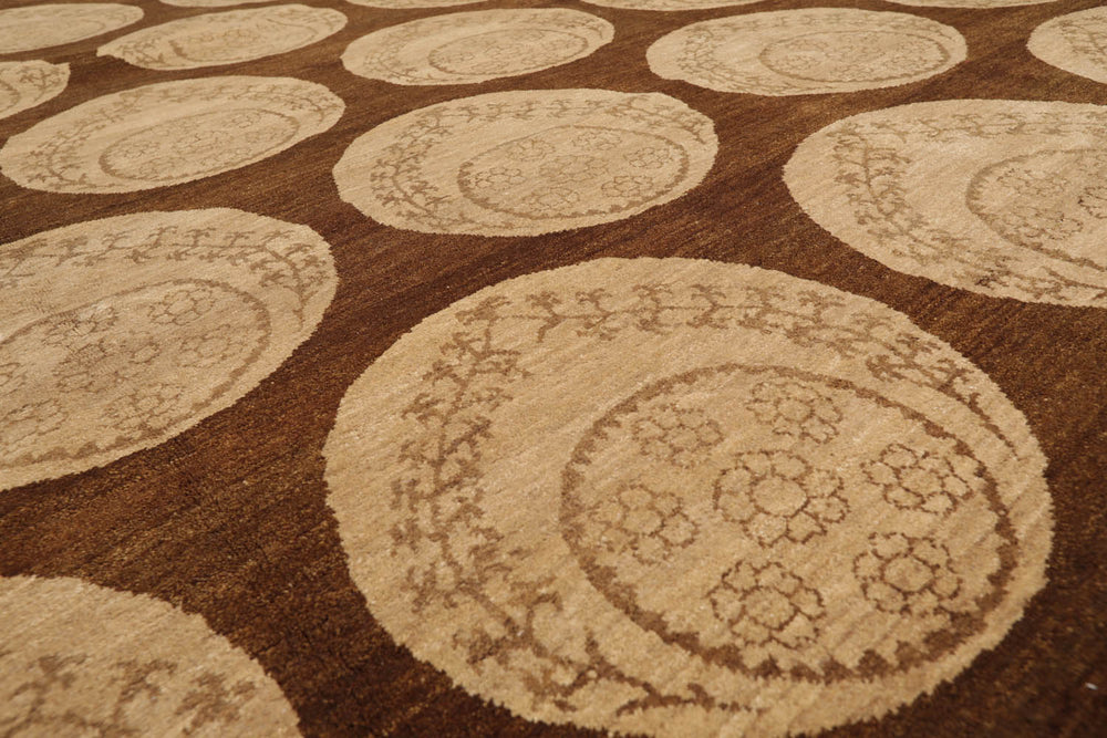 9x12 Olive, Beige, Brown Color Hand Knotted  100% Wool Transitional Oriental Rug