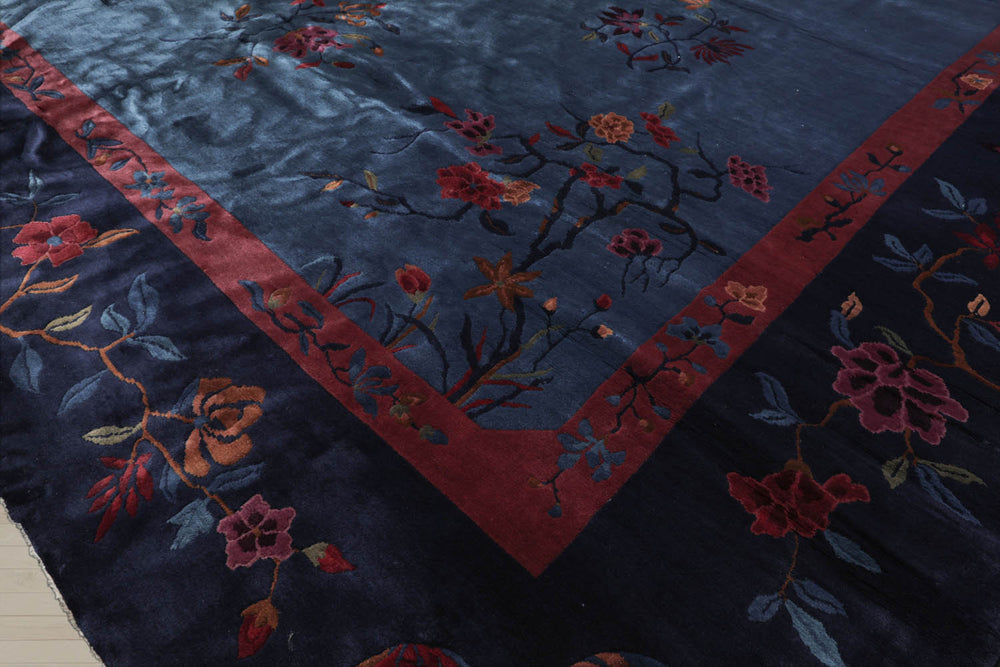 10x14 Navy, Plum, Peach Color Hand Knotted  100% Wool Traditional Oriental Rug