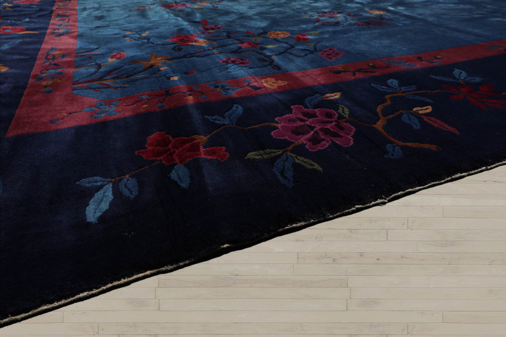 10x14 Navy, Plum, Peach Color Hand Knotted  100% Wool Traditional Oriental Rug