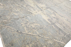 Knotted Rug Ivory Hand Knotted 9'x11'11" Modern Tibetan wool and Silk Oriental Area Rug