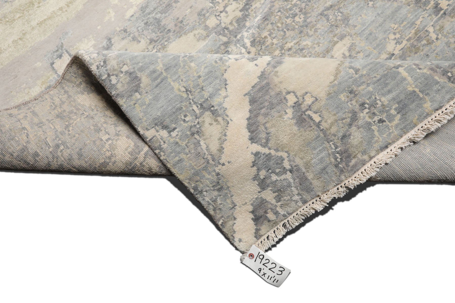 Knotted Rug Ivory Hand Knotted 9'x11'11" Modern Tibetan wool and Silk Oriental Area Rug
