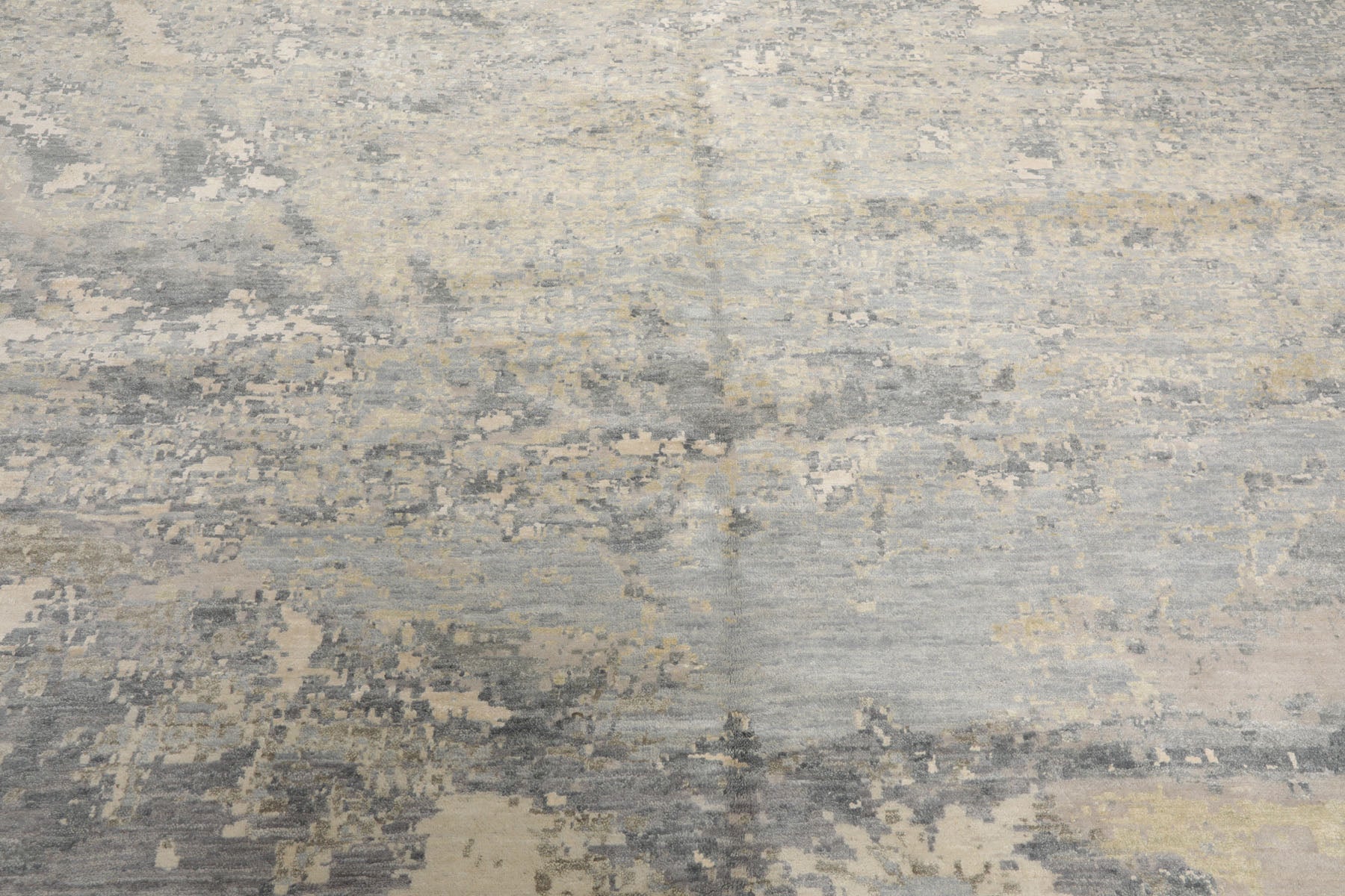 Knotted Rug Ivory Hand Knotted 9'x11'11" Modern Tibetan wool and Silk Oriental Area Rug