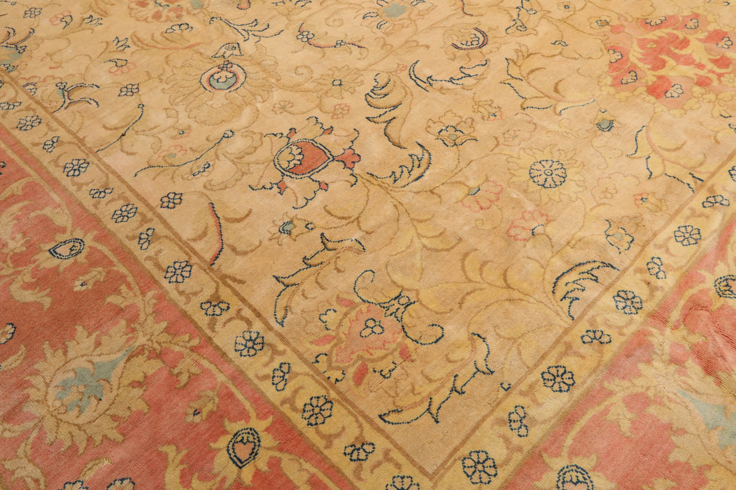 Palace Beige, Blush, Navy Color Hand Knotted  100% Wool Traditional Oriental Rug