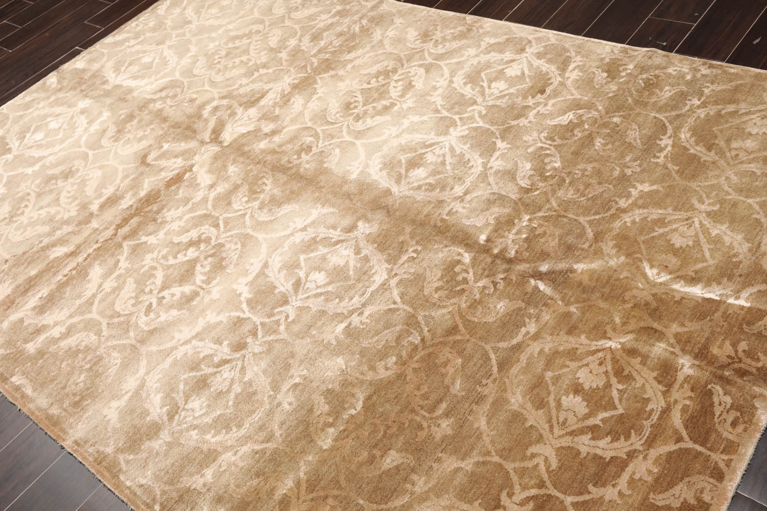 6x9 Tan, Taupe, Color Hand Knotted  100% Wool Transitional Oriental Rug