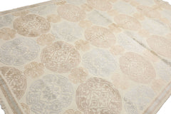 Knotted Rug Ivory Hand Knotted 6'x9'4" Transitional Medallion Wool and Silk Oriental Area Rug