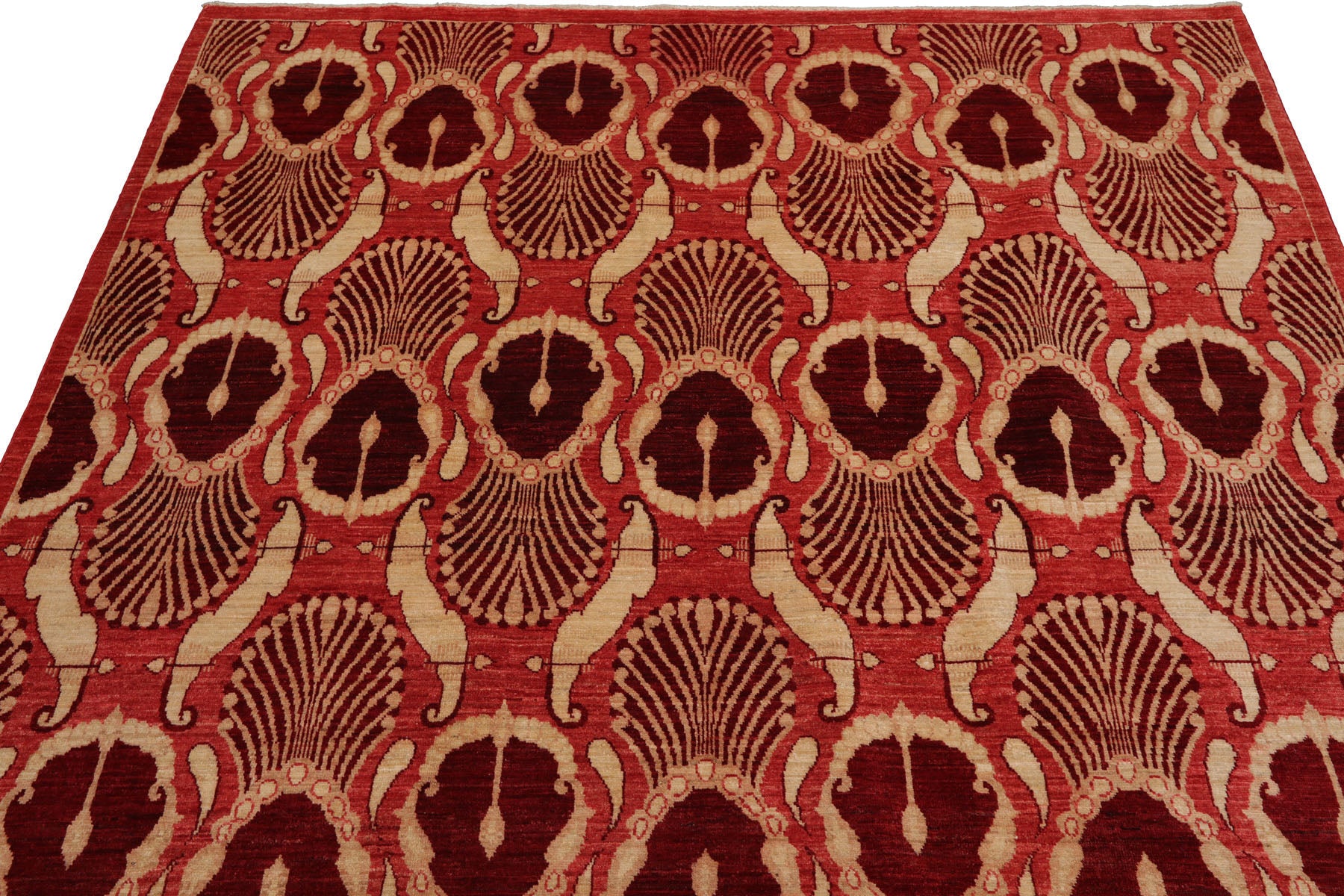 Knotted Rug Coral Hand Knotted 5'11''x8'11" Art Deco Art Deco 200 KPSI Wool Oriental Area Rug