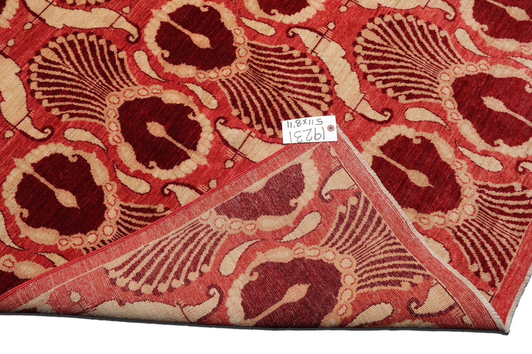 Knotted Rug Coral Hand Knotted 5'11''x8'11" Art Deco Art Deco 200 KPSI Wool Oriental Area Rug