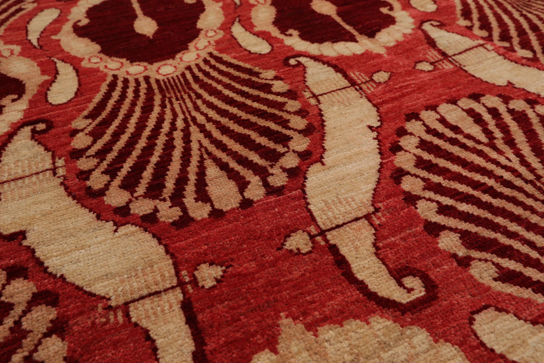 Knotted Rug Coral Hand Knotted 5'11''x8'11" Art Deco Art Deco 200 KPSI Wool Oriental Area Rug