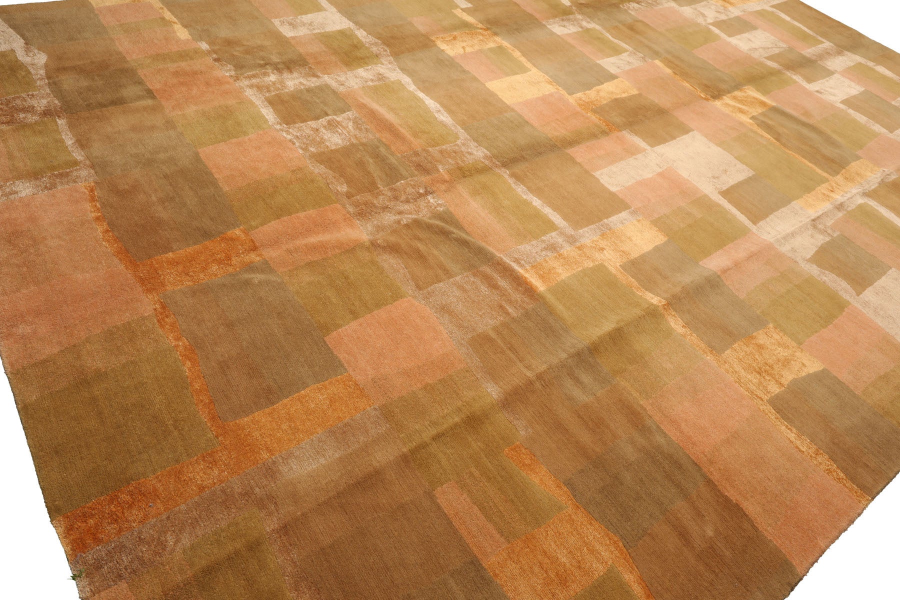 Knotted Rug Rose Hand Knotted 9'9''x13'10" Traditional Tibetan Wool and Silk Oriental Area Rug