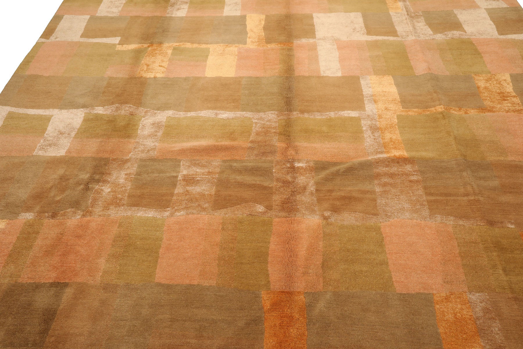 Knotted Rug Rose Hand Knotted 9'9''x13'10" Traditional Tibetan Wool and Silk Oriental Area Rug
