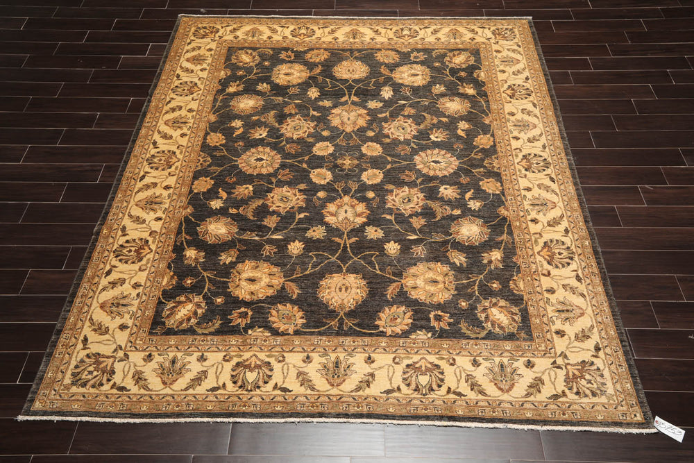 8x10 Gray, Warm Beige, Brown Color Hand Knotted Chobi Peshawar 100% Wool Traditional Oriental Rug
