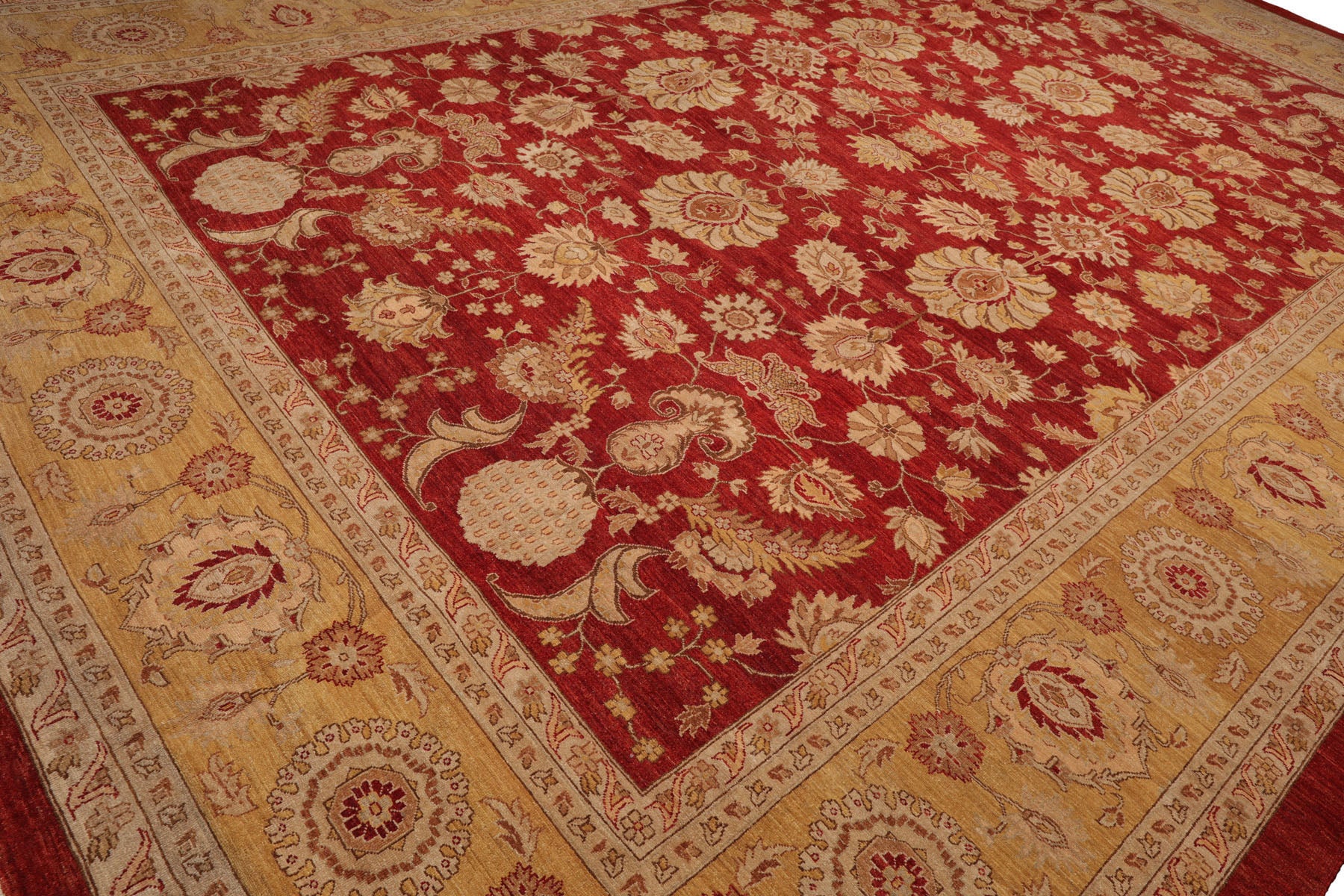 Knotted Rug Rusty Red Hand Knotted 12'5''x18' Traditional Peshawar 200 KPSI Peshawar Wool Oriental Area Rug