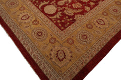 Knotted Rug Rusty Red Hand Knotted 12'5''x18' Traditional Peshawar 200 KPSI Peshawar Wool Oriental Area Rug