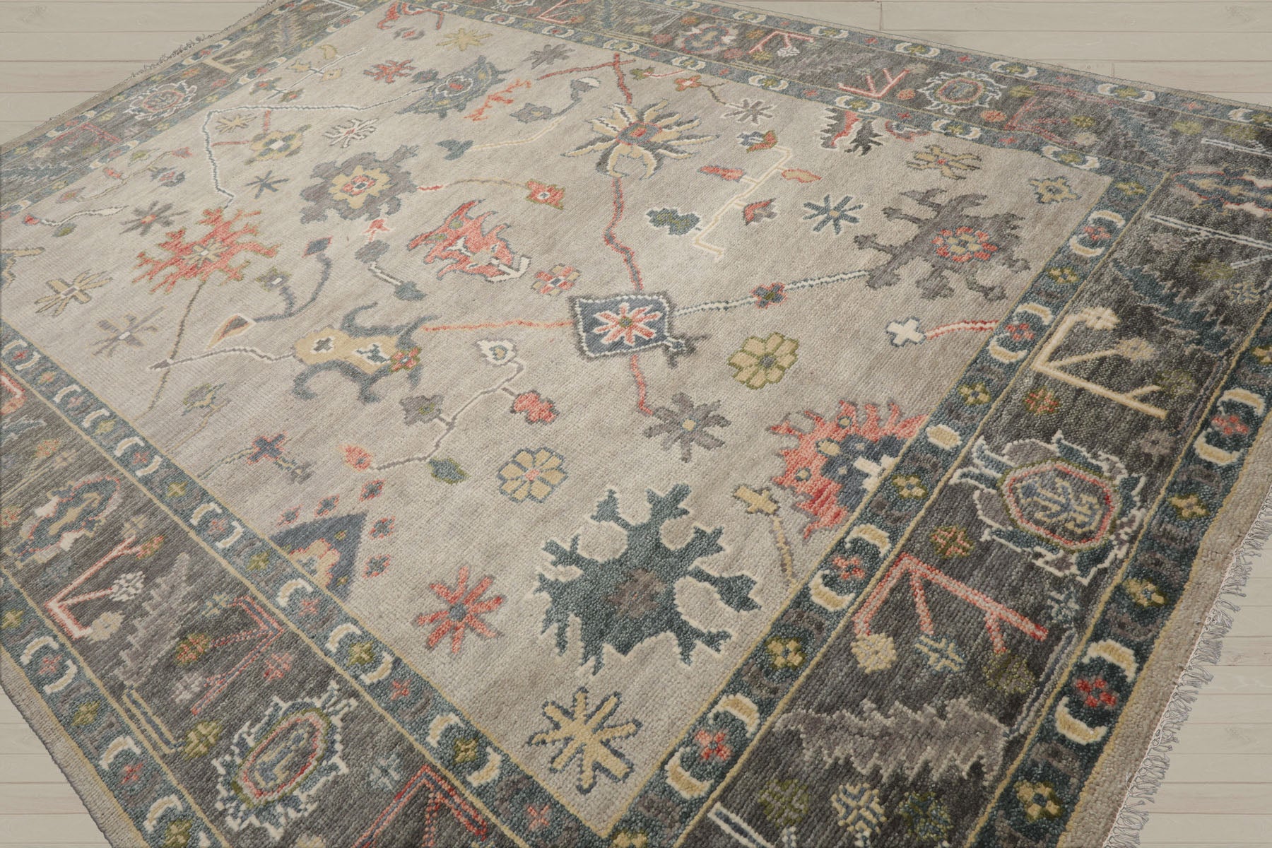 Multi Size Gray Beige Teal Color Hand Knotted Oushak Wool Traditional Oriental Rug