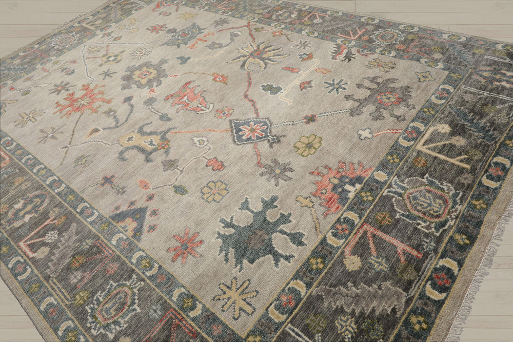 Multi Size Gray Beige Teal Color Hand Knotted Oushak Wool Traditional Oriental Rug