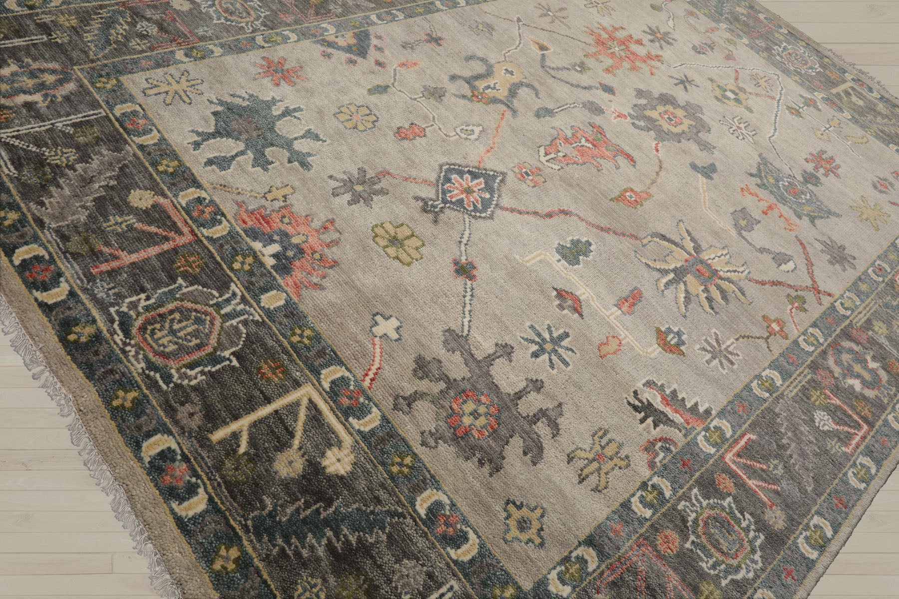 Multi Size Gray Beige Teal Color Hand Knotted Oushak Wool Traditional Oriental Rug