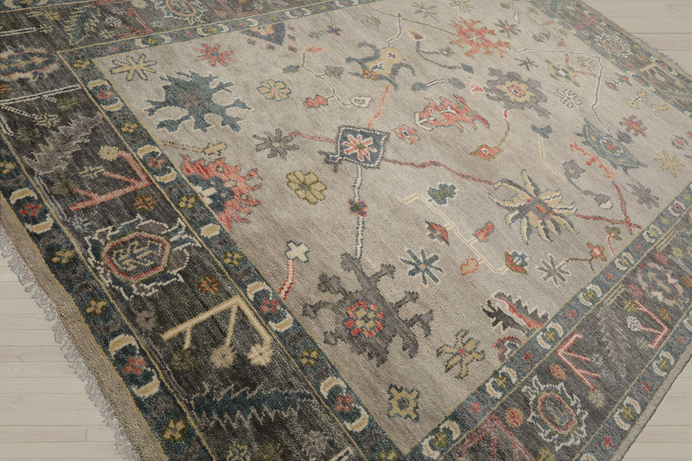 Multi Size Gray Beige Teal Color Hand Knotted Oushak Wool Traditional Oriental Rug
