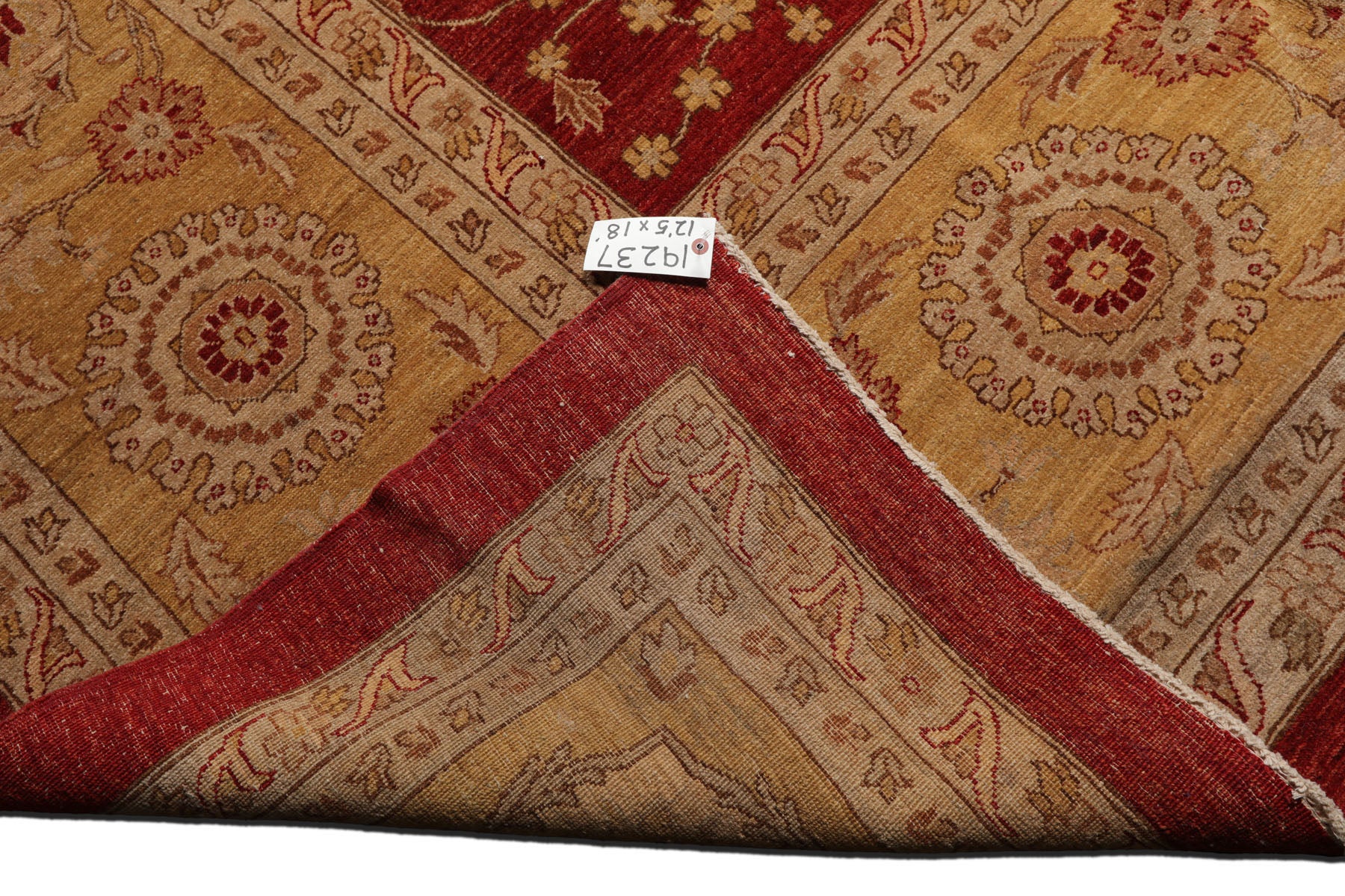 Knotted Rug Rusty Red Hand Knotted 12'5''x18' Traditional Peshawar 200 KPSI Peshawar Wool Oriental Area Rug
