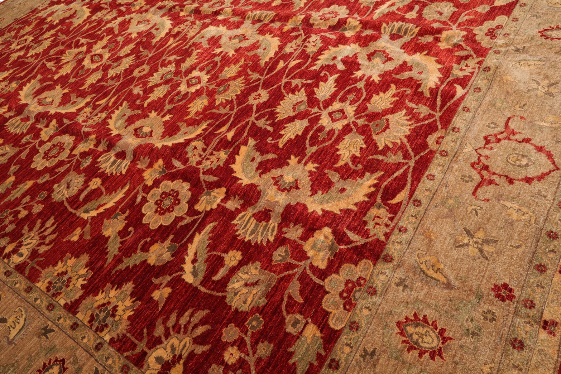 Knotted Rug Red Hand Knotted 12'x15'9" Traditional Peshawar Mahal 200 KPSI Peshawar Mahal Wool Oriental Area Rug