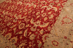 Knotted Rug Red Hand Knotted 12'x15'9" Traditional Peshawar Mahal 200 KPSI Peshawar Mahal Wool Oriental Area Rug