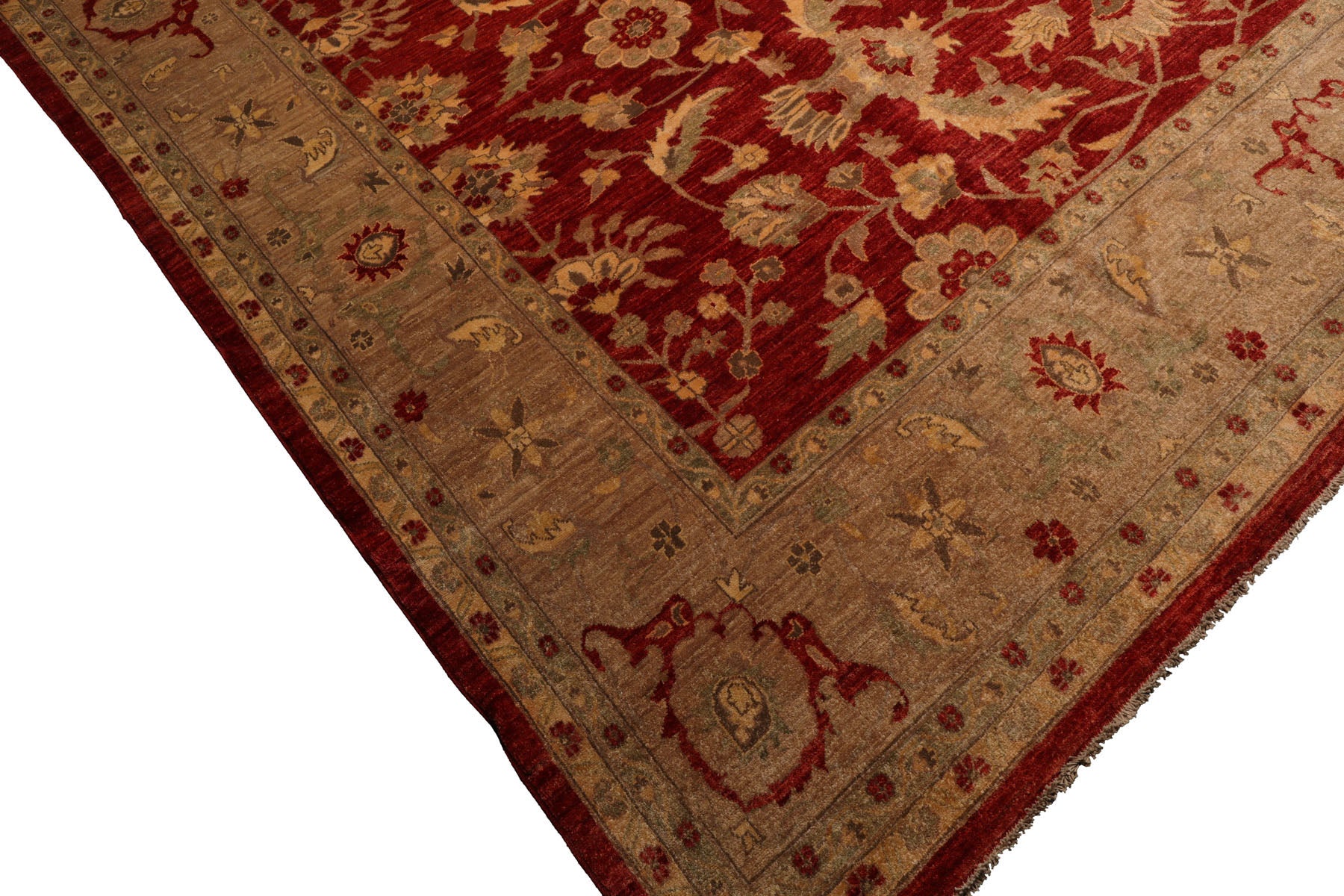 Knotted Rug Red Hand Knotted 12'x15'9" Traditional Peshawar Mahal 200 KPSI Peshawar Mahal Wool Oriental Area Rug
