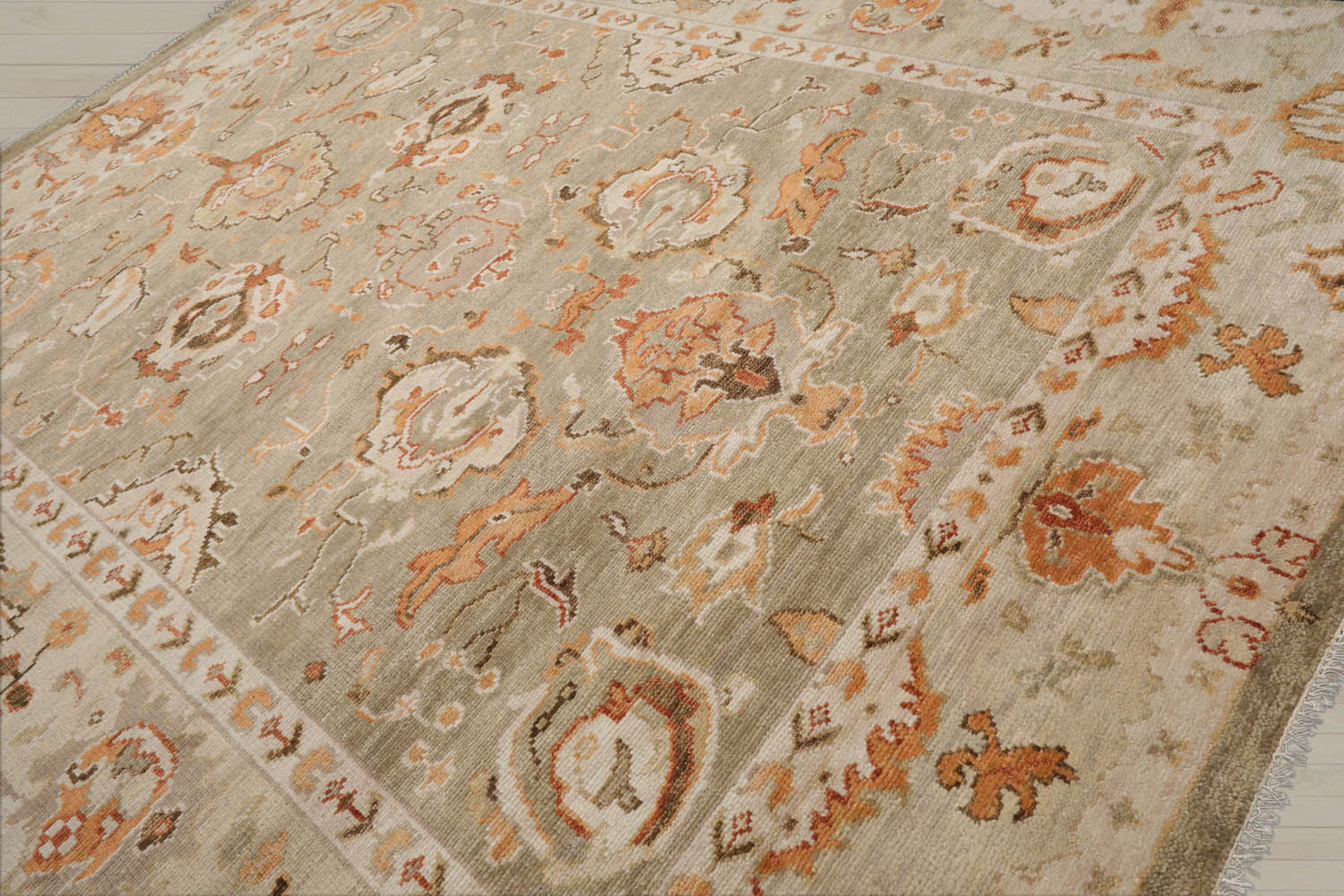 Multi Size Beige Peach Brown Color Hand Knotted Oushak Wool Traditional Oriental Rug