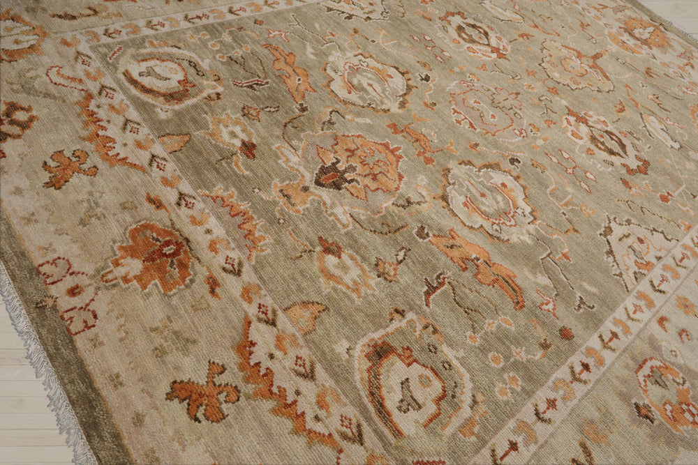 Multi Size Beige Peach Brown Color Hand Knotted Oushak Wool Traditional Oriental Rug