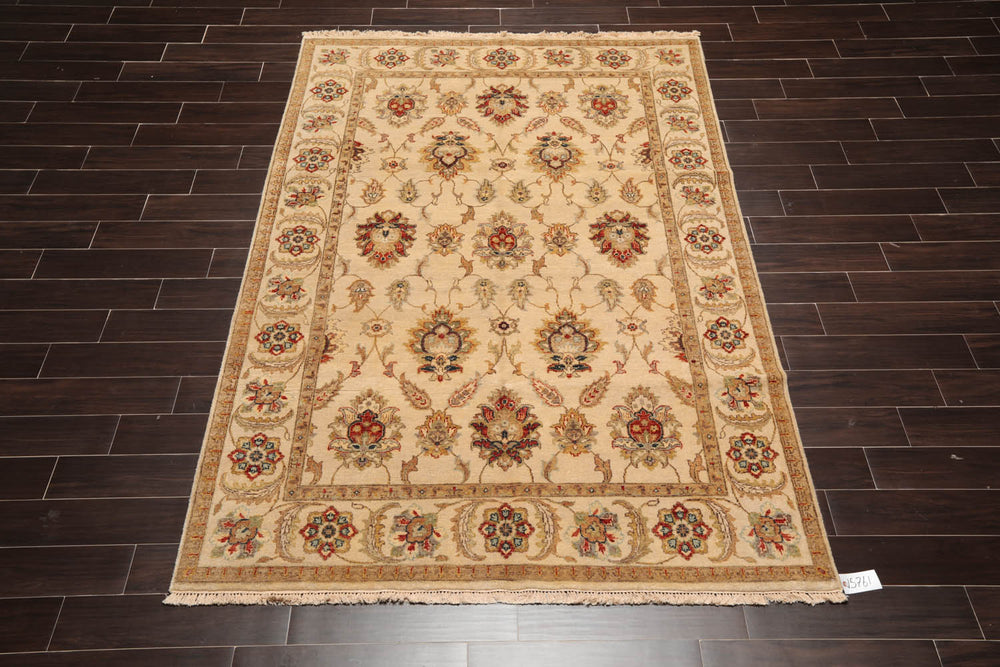 6x9 Beige, Tan, Rust Color Hand Knotted Agra 100% Wool Traditional Oriental Rug