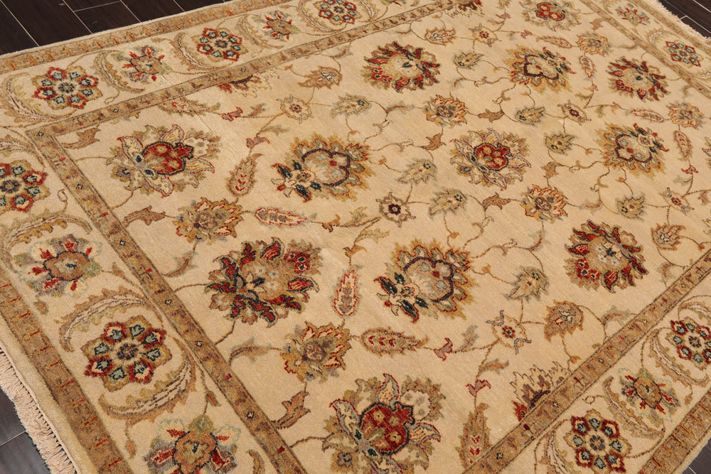 6x9 Beige, Tan, Rust Color Hand Knotted Agra 100% Wool Traditional Oriental Rug