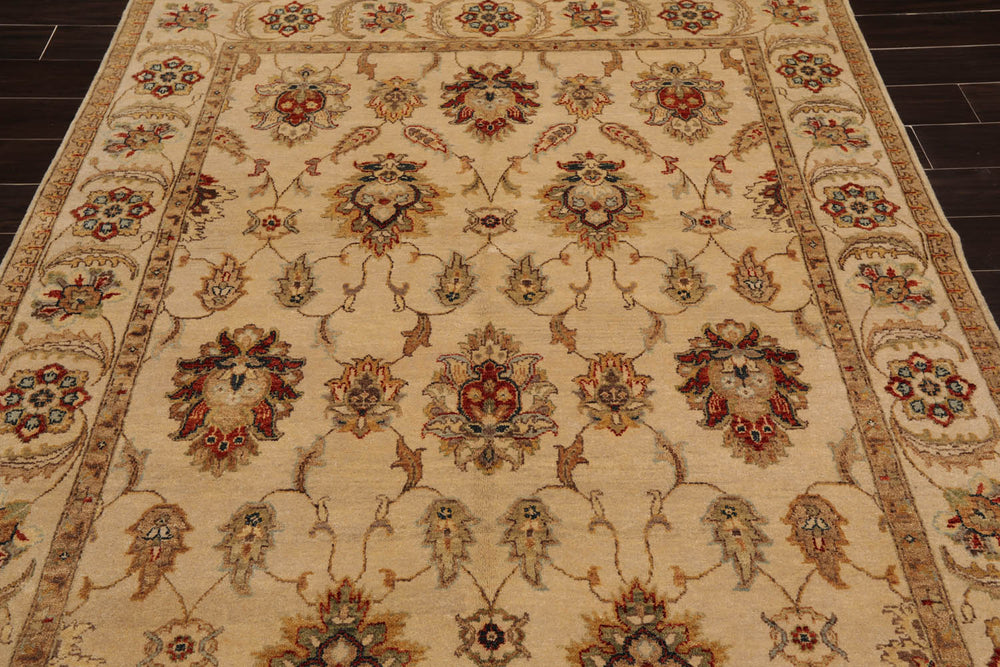 6x9 Beige, Tan, Rust Color Hand Knotted Agra 100% Wool Traditional Oriental Rug
