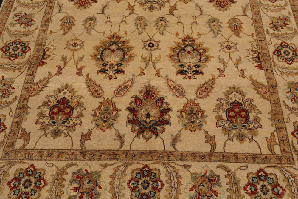 6x9 Beige, Tan, Rust Color Hand Knotted Agra 100% Wool Traditional Oriental Rug