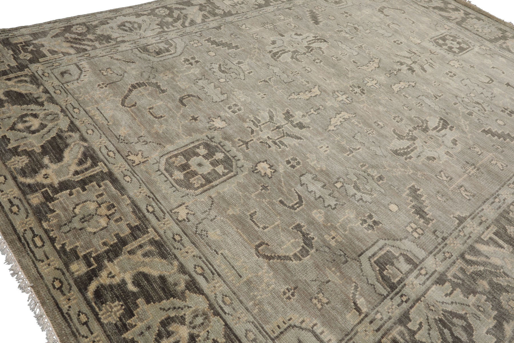 Multi Size Gray Beige Moss Color Hand Knotted Oushak Wool Traditional Oriental Rug