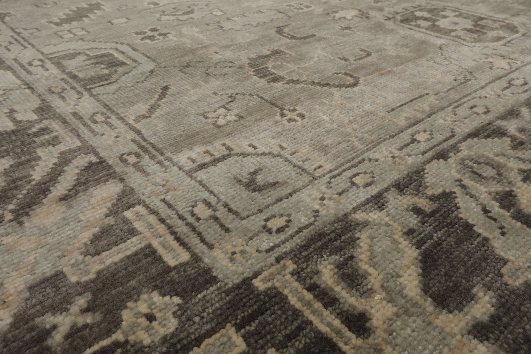 Multi Size Gray Beige Moss Color Hand Knotted Oushak Wool Traditional Oriental Rug