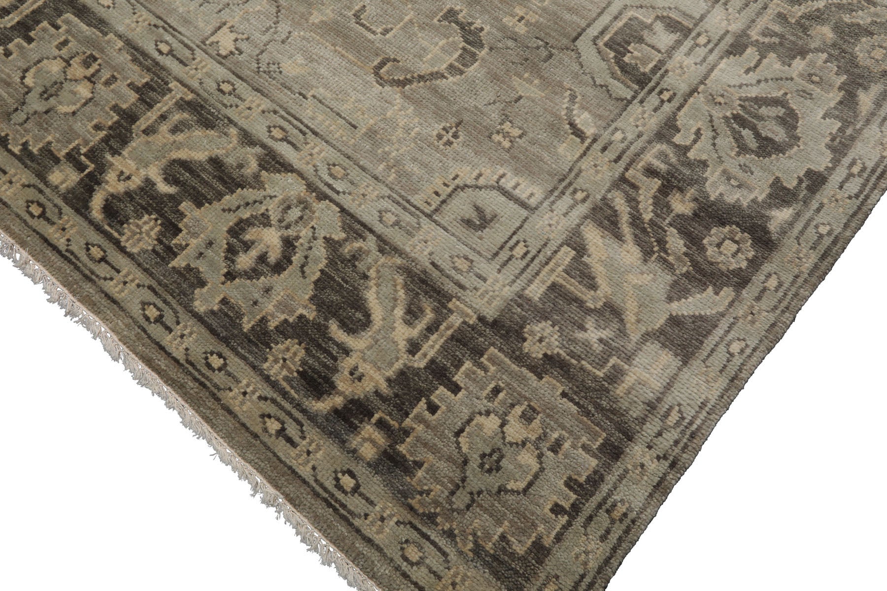Multi Size Gray Beige Moss Color Hand Knotted Oushak Wool Traditional Oriental Rug