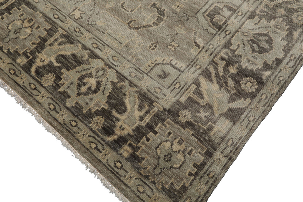 Multi Size Gray Beige Moss Color Hand Knotted Oushak Wool Traditional Oriental Rug