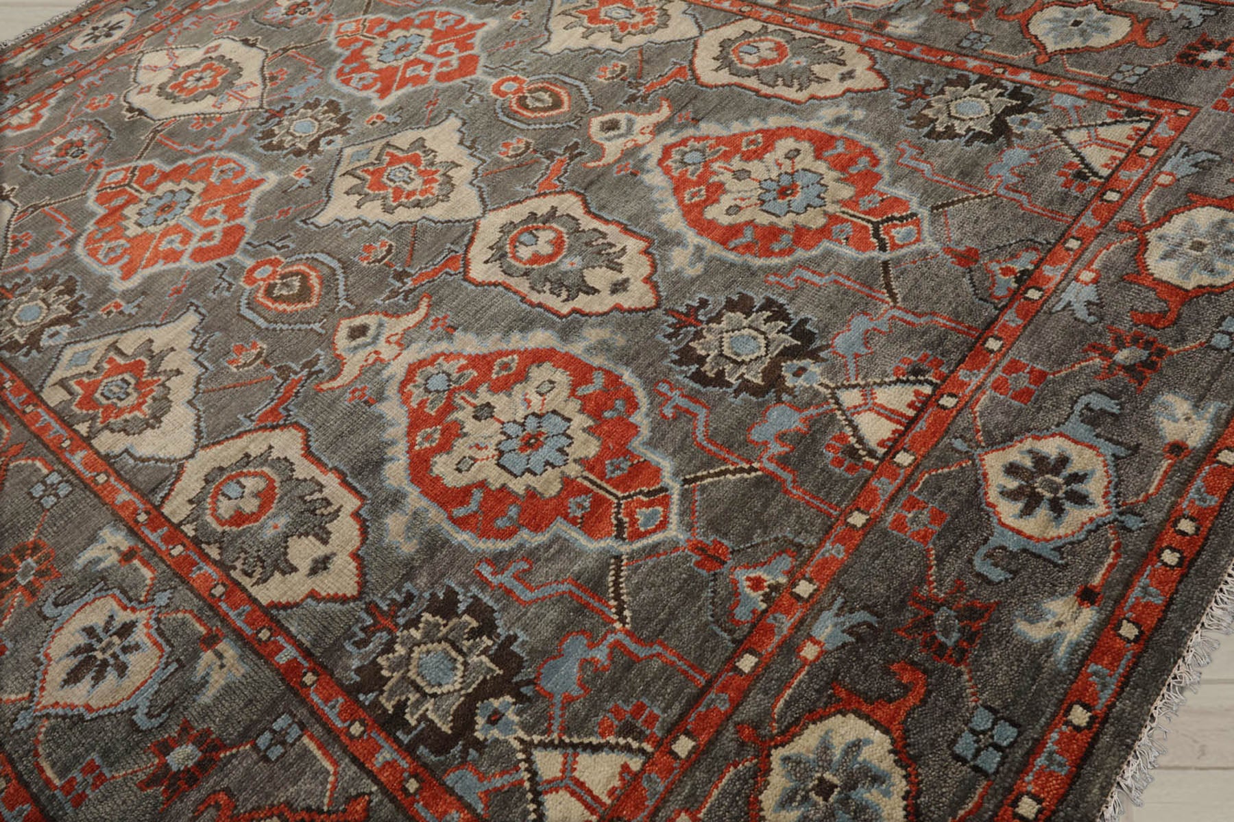 Multi Size Gray Ivory Pink Color Hand Knotted Turkish Oushak Wool Traditional Oriental Rug