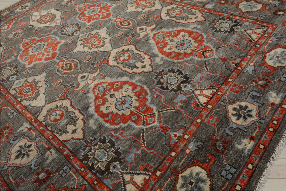 Multi Size Gray Ivory Pink Color Hand Knotted Turkish Oushak Wool Traditional Oriental Rug