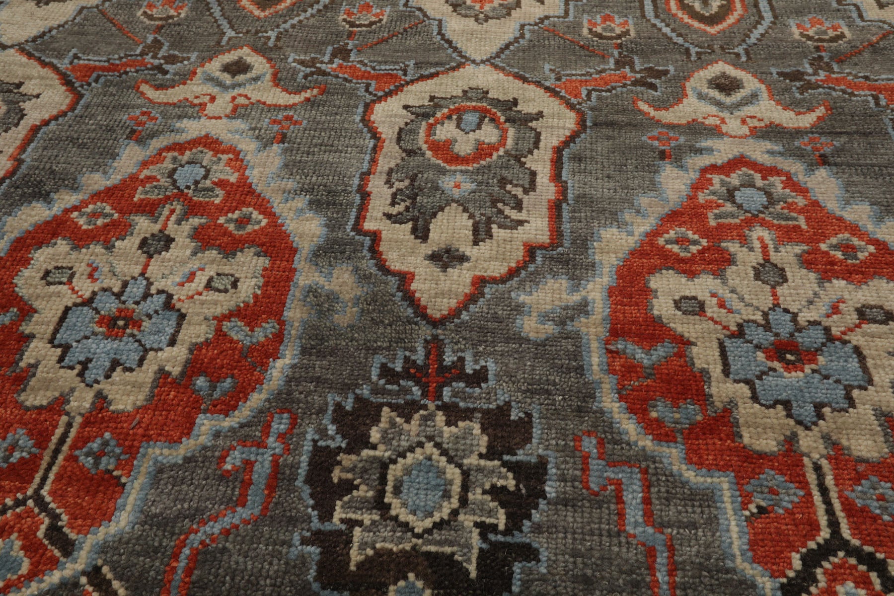 Multi Size Gray Ivory Pink Color Hand Knotted Turkish Oushak Wool Traditional Oriental Rug