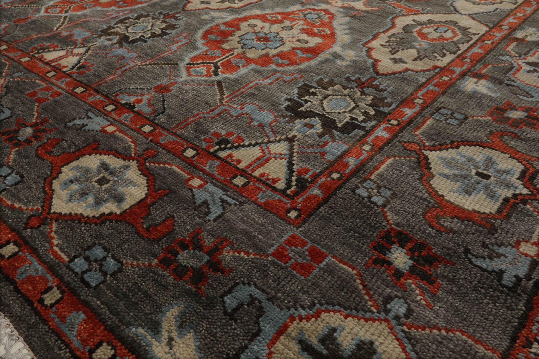 Multi Size Gray Ivory Pink Color Hand Knotted Turkish Oushak Wool Traditional Oriental Rug