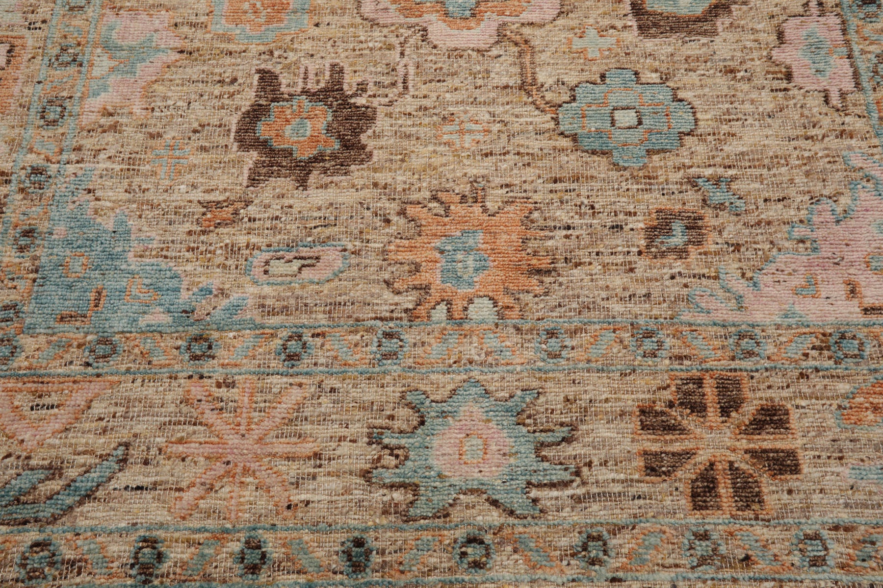 Multi Size Beige Blush Aqua Color Hand Knotted Oushak Wool Transitional Oriental Rug