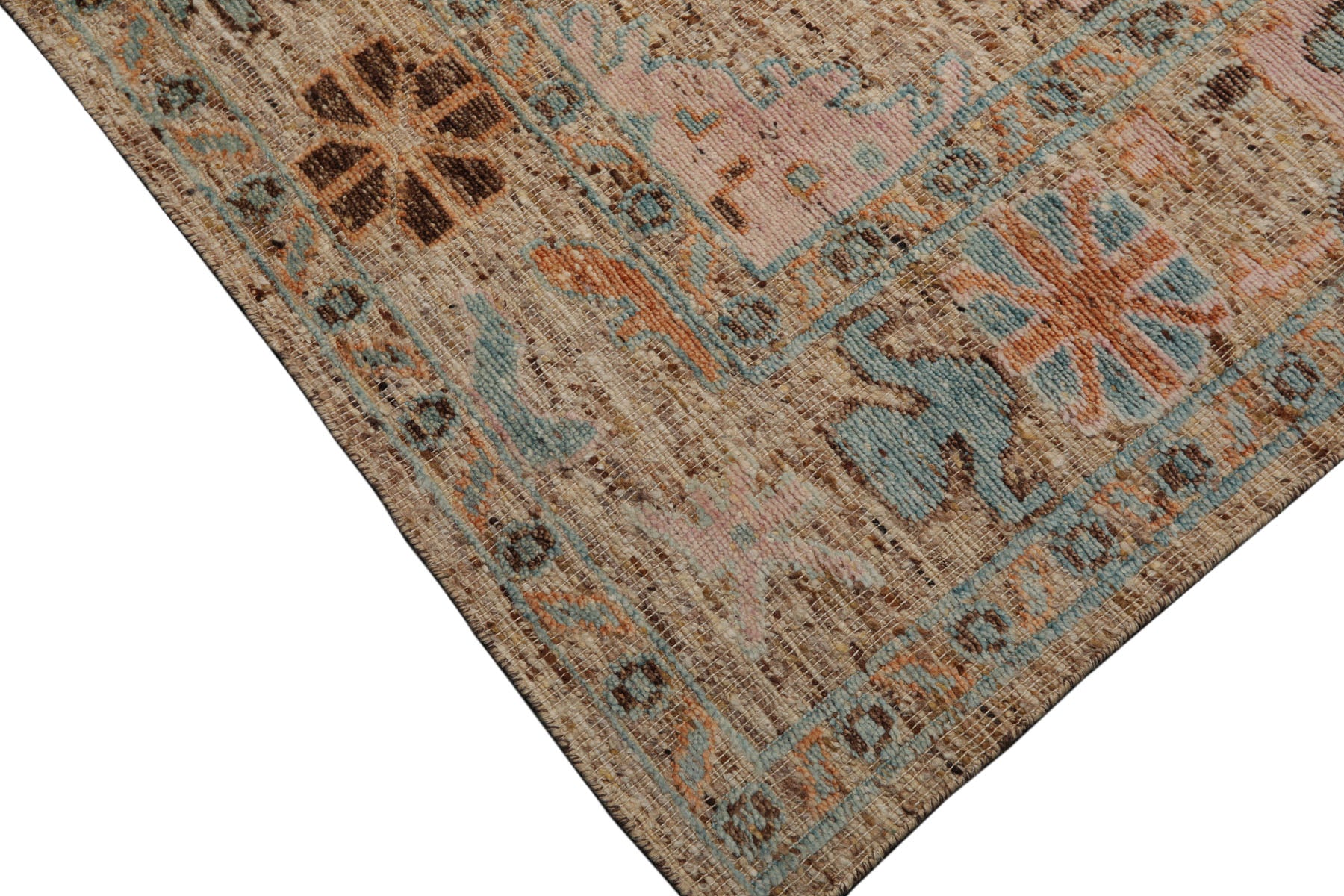 Multi Size Beige Blush Aqua Color Hand Knotted Oushak Wool Transitional Oriental Rug