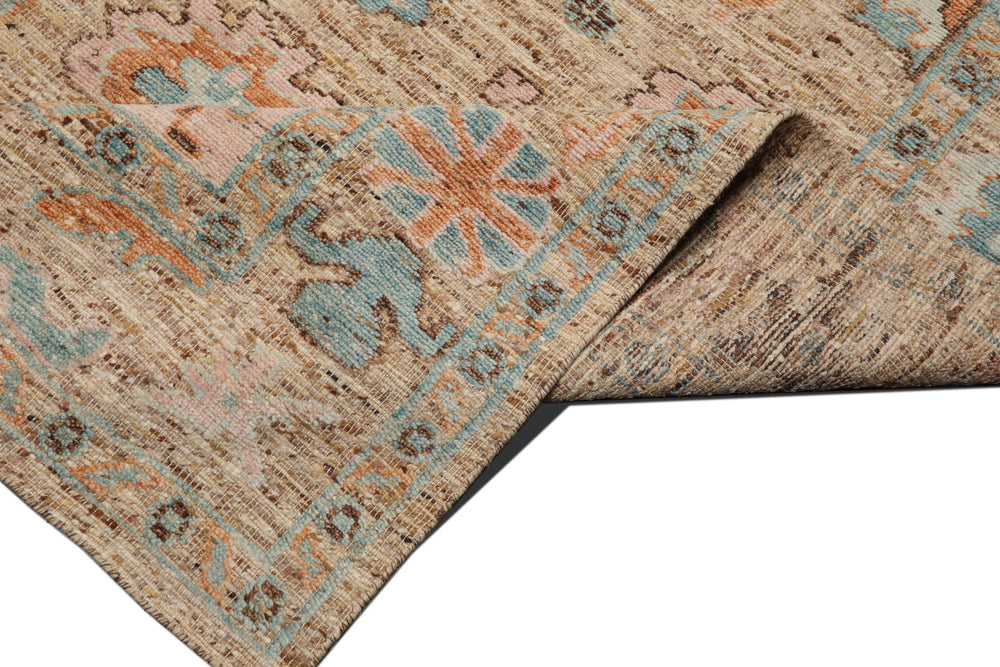 Multi Size Beige Blush Aqua Color Hand Knotted Oushak Wool Transitional Oriental Rug